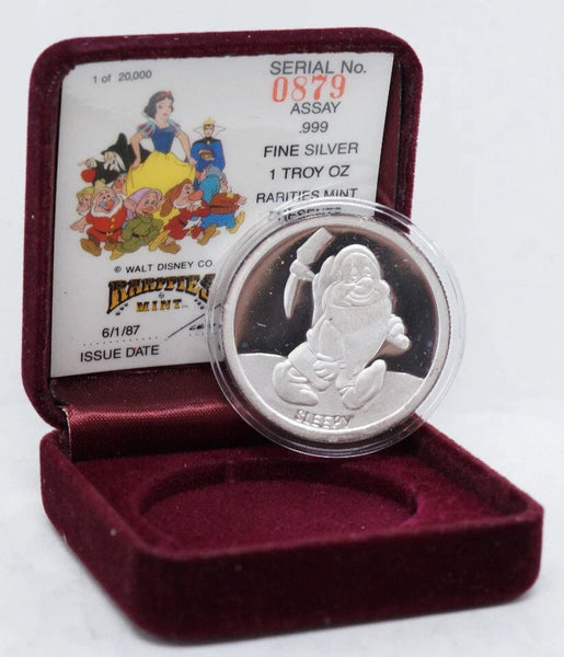 1987 .999 Silver Disney Rarities SLEEPY Proof Coin Ltd. Edition