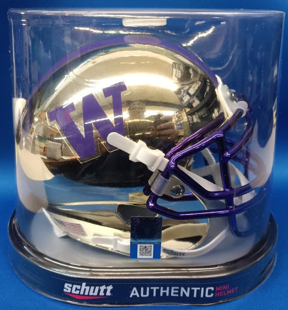 UW Washington Huskies Gold Chrome Mini Helmet Schutt Unsigned