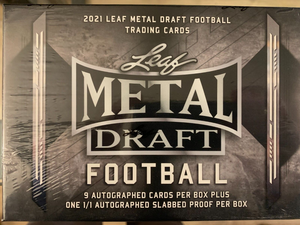 2021 Leaf Metal Draft Football Jumbo Hobby Box w/ 9 Autos + One 1/1 Slabbed