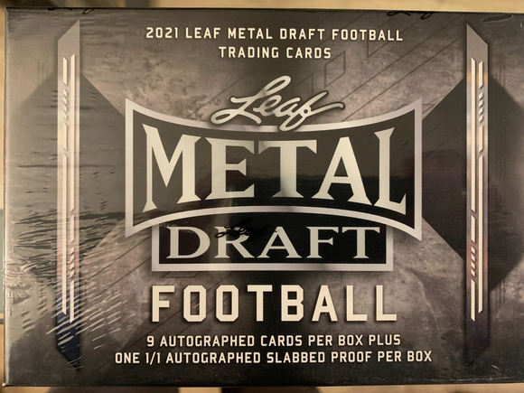 2021 Leaf Metal Draft Football Jumbo Hobby Box w/ 9 Autos + One 1/1 Slabbed