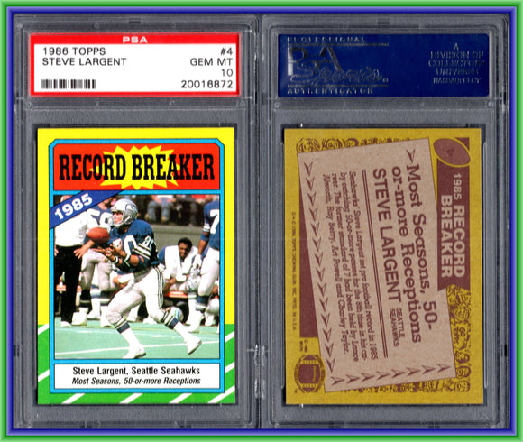 PSA 10 1986 Topps #4 Steve Largent Record Breaker Seattle Seahawks POP35 #11234