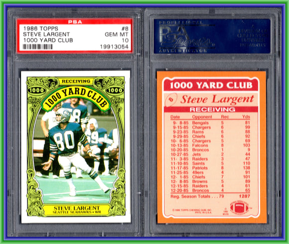 PSA 10 1986 Topps 1000 Yard Club #8 Steve Largent Seattle Seahawks POP11 #11235