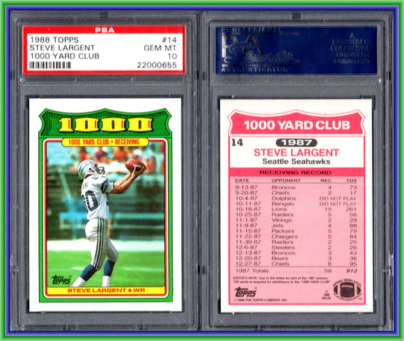 PSA 10 1988 Topps 1000 Yard Club #14 Steve Largent Seattle Seahawks POP26 #11244