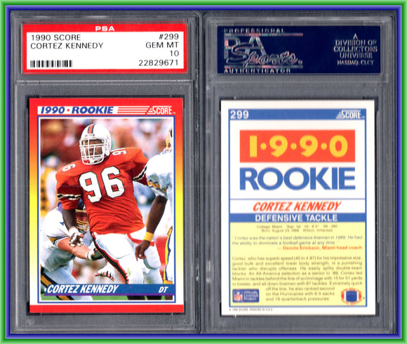 PSA 10 1990 Score #299 Cortez Kennedy RC Miami Hurricanes Seattle Seahawks #11252