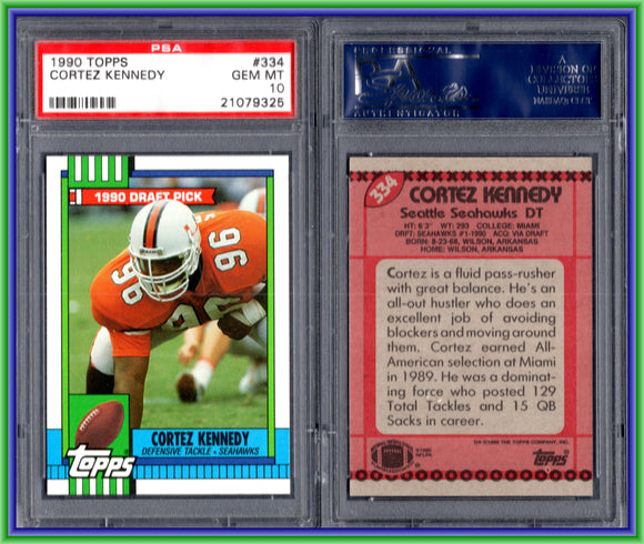 PSA 10 1990 Topps #334 Cortez Kennedy RC Miami Hurricanes Seattle Seahawks #11253