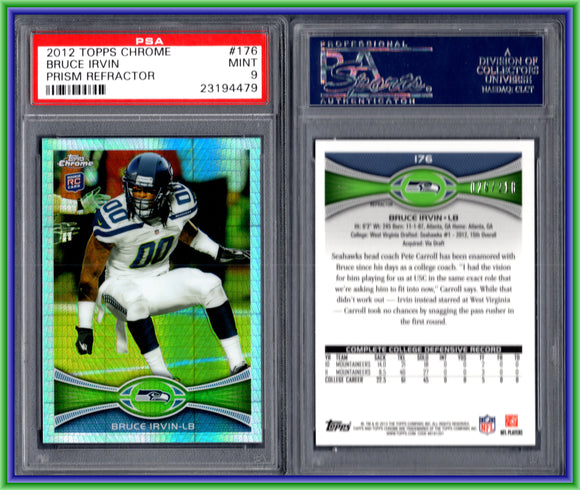 PSA 9 2012 Topps Chrome Prism Refractor #176 Bruce Irvin 26/216 Seahawks POP1 #11265