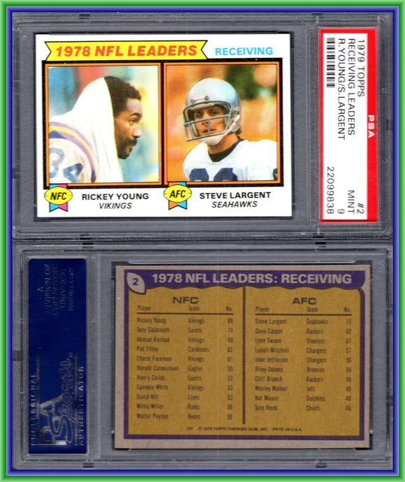 PSA 9 1979 Topps #2 Receiving Leaders Rickey Young & Steve Largent Seahawks #11186