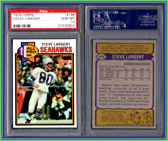 PSA 10 1979 Topps #198 Steve Largent All Pro Seattle Seahawks POP43 #11187