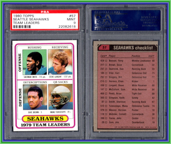 PSA 9 1980 Topps #57 Sherman Smith Steve Largent Dave Brown Manu Tuiasosopo #11190