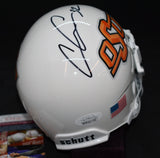 Chris Carson Signed Oklahoma State White Mini Helmet JSA COA