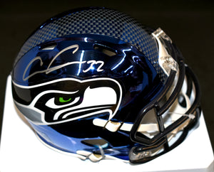 Chris Carson Signed Seahawks Blue Chrome Mini Helmet JSA COA