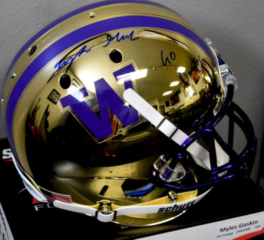 Myles Gaskin UW Huskies Chrome Signed Full Size Helmet JSA COA