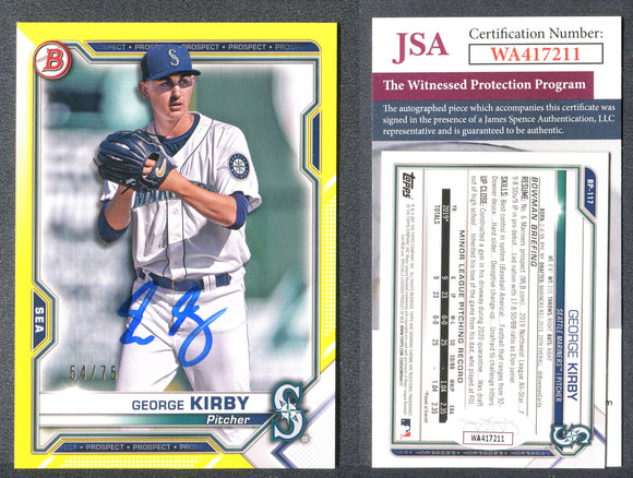 George Kirby 2021 Bowman Prospects Yellow #BP117 /75 Autographed JSA