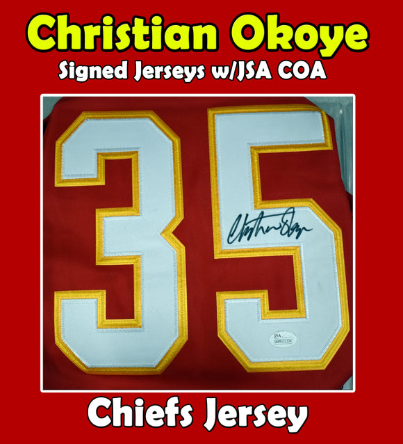 Christian Okoye Signed Chiefs Jersey w/JSA COA