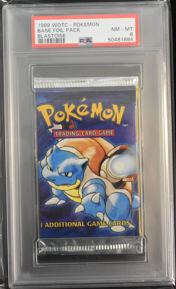 Pokemon PSA 8 1999 Base Set Booster Pack Unlimited Edition Blastoise Artwork