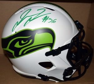 Jordyn Brooks Signed Full Size Seahawks White Lunar Eclipse Speed Replica Helmet w/ Green Ink JSA COA